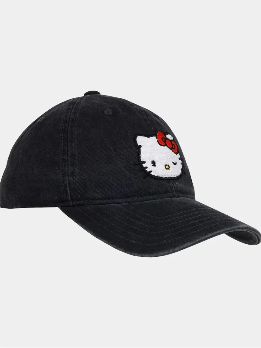 Hello Kitty Sanrio Black Denim wash embroidery Baseball Cap Hat*NWT